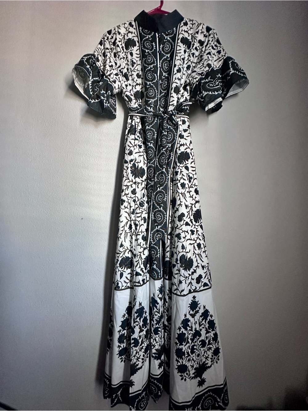 Black & White Floral Maxi Dress with Waist Tie